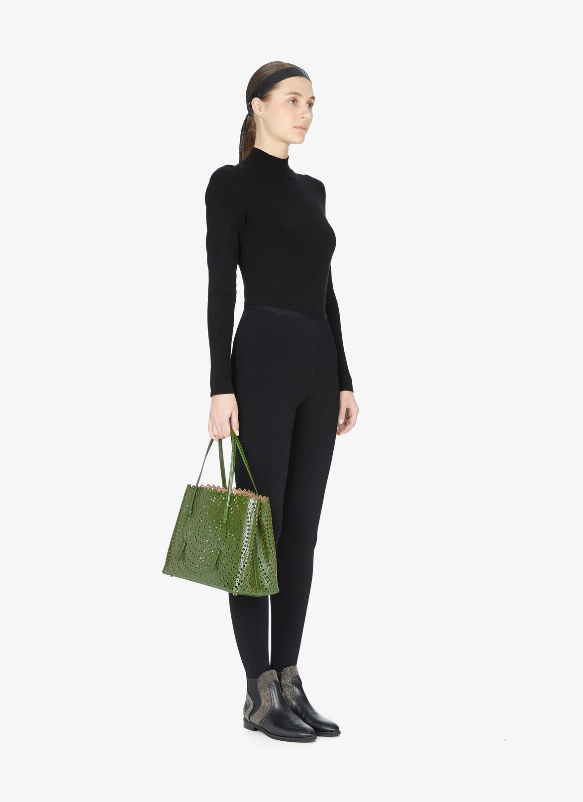 MINA MEDIUM CUIR LUX MINI NEW VIENNE MELESE ALAÏA GREEN  MINA MEDIUM CUIR LUX MINI NEW VIENNE MELESE
